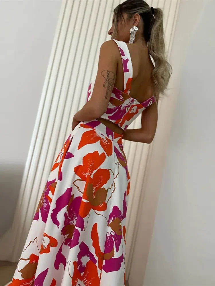 Stilla | Blomster Print Tank Crop Top & Nederdel Sæt