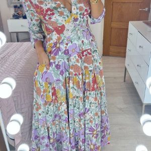 Stilla | Floral-Kjole Plus Størrelse Fe V-Hals Floral Kjole
