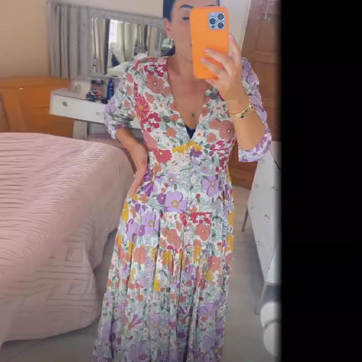 Stilla | Floral-Kjole Plus Størrelse Fe V-Hals Floral Kjole
