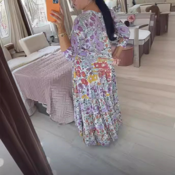 Stilla | Floral-Kjole Plus Størrelse Fe V-Hals Floral Kjole