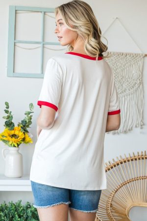 Stilla | Full Size Usa Kontrastkant Kortærmet T-shirt