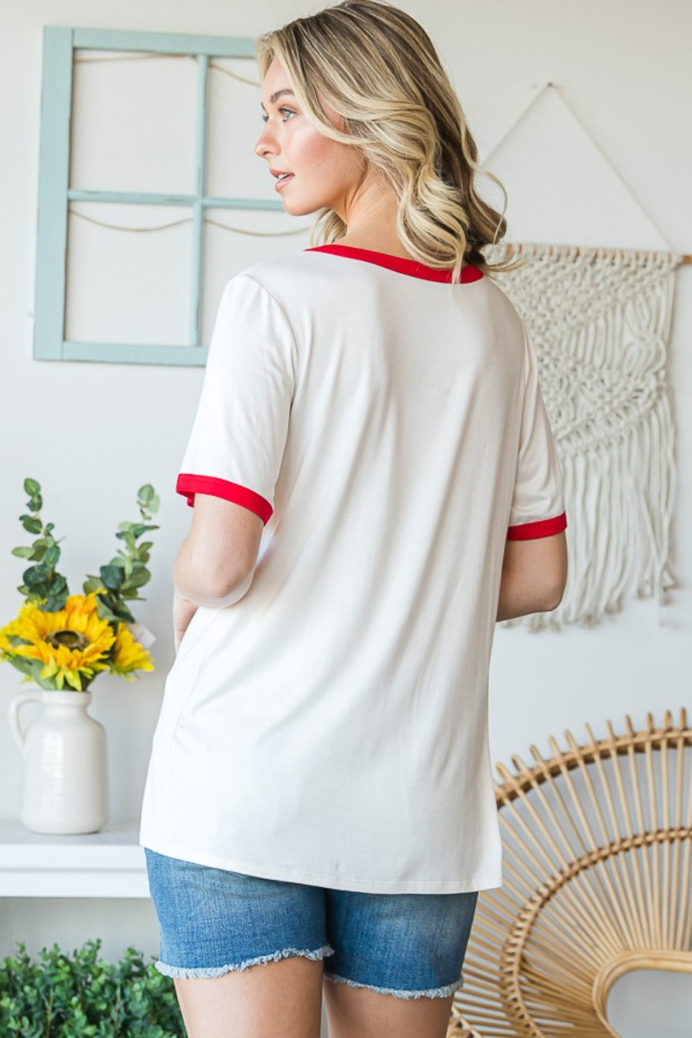 Stilla | Full Size Usa Kontrastkant Kortærmet T-shirt
