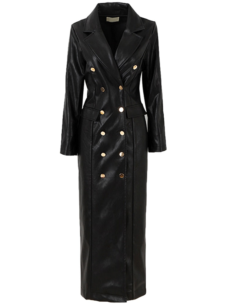 Stilla | Lang Kunstlæder-Trenchcoat til et stilfuldt, elegant look