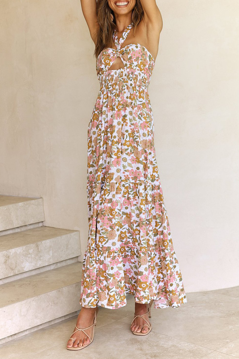 Stilla | Mode Print Patchwork Halter Talje Nederdele Kjoler