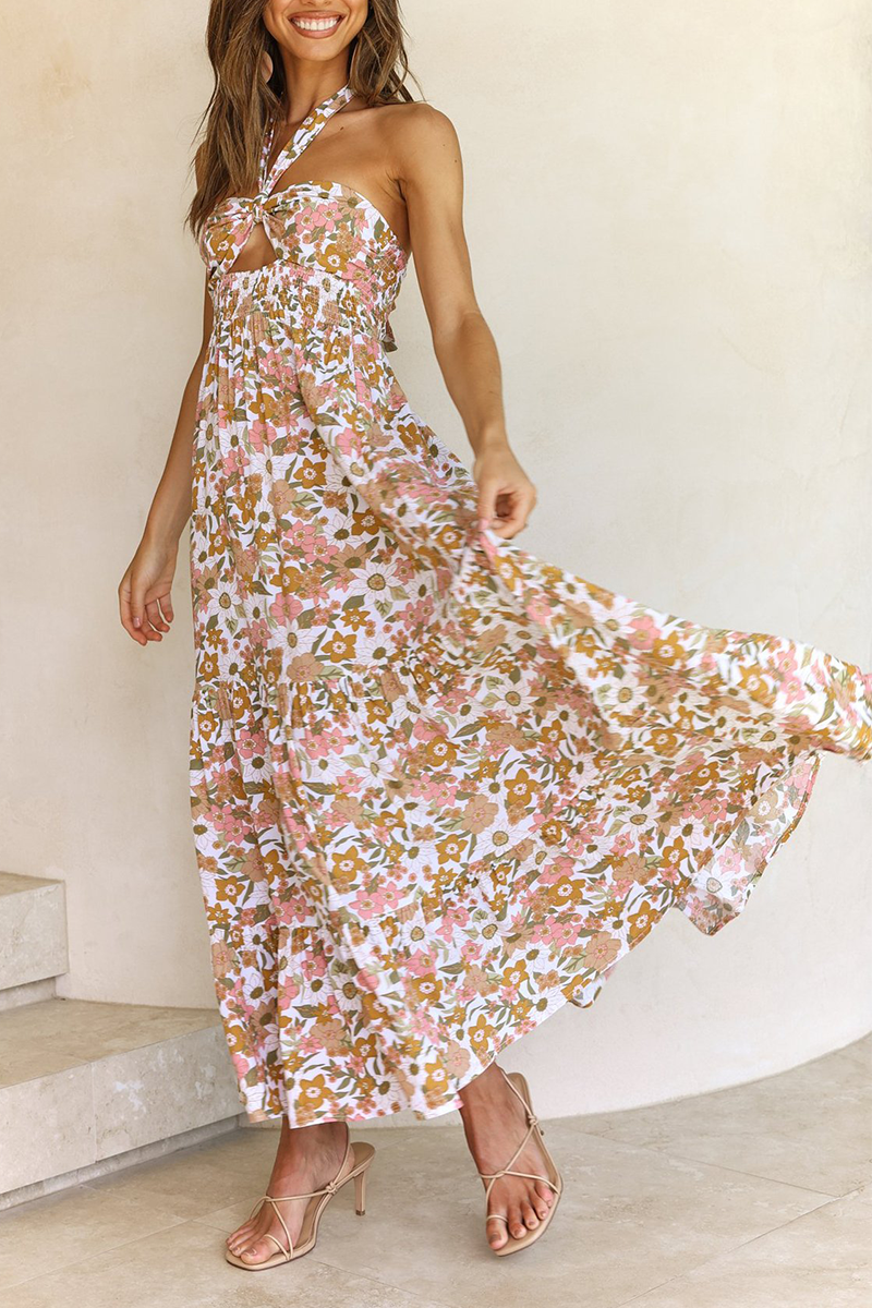 Stilla | Mode Print Patchwork Halter Talje Nederdele Kjoler