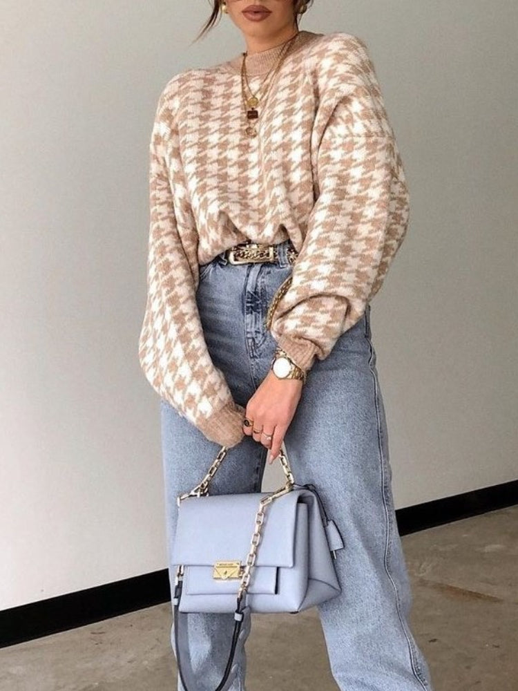 Stilla | Beige Checks Sweater Rabat