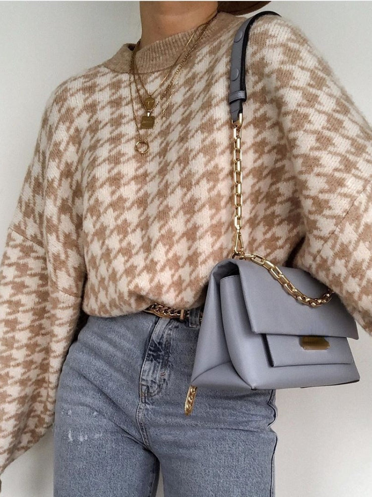 Stilla | Beige Checks Sweater Rabat