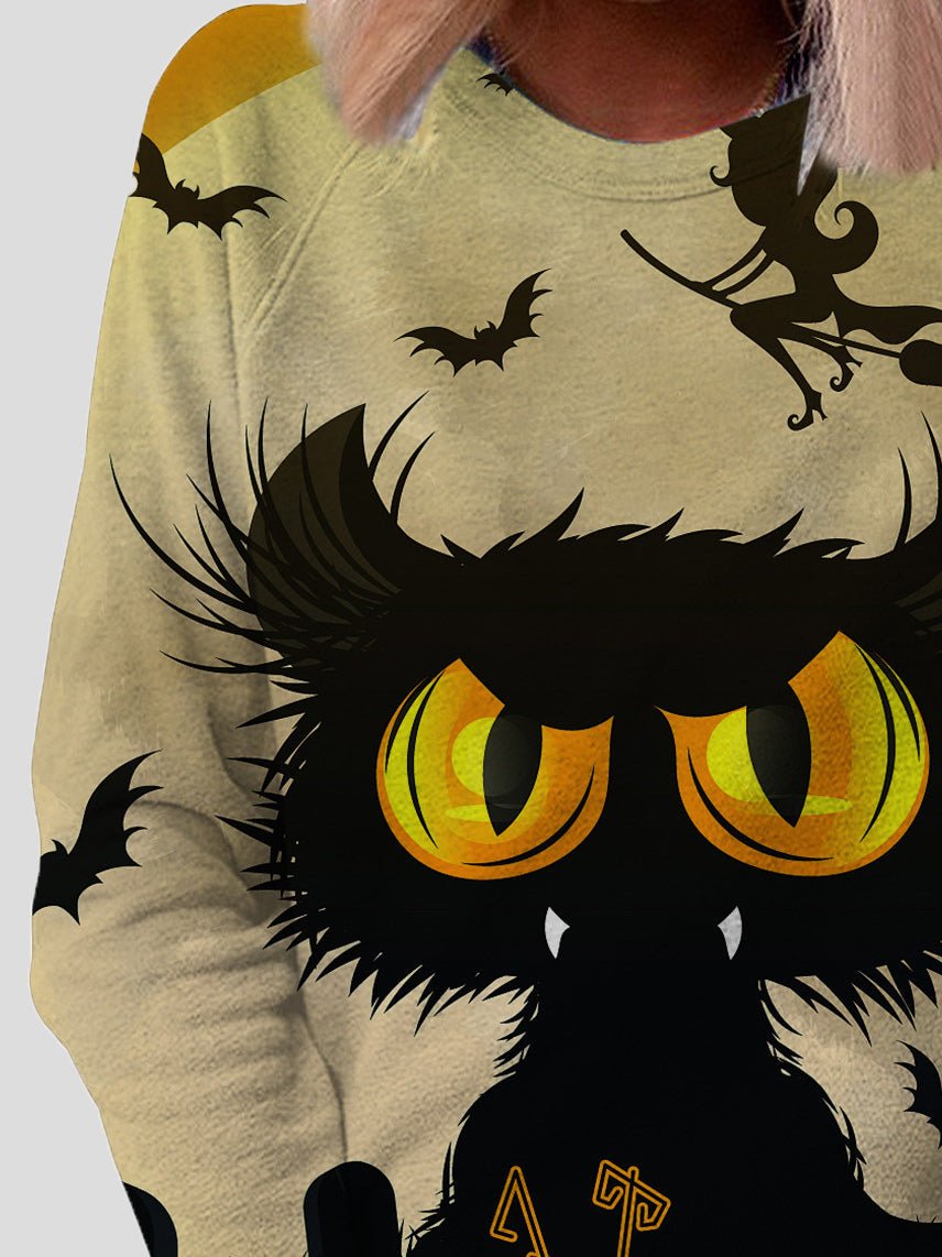 Stilla | Dame T-shirts Kat Print Rund Hals Lange Ærmer T-shirt