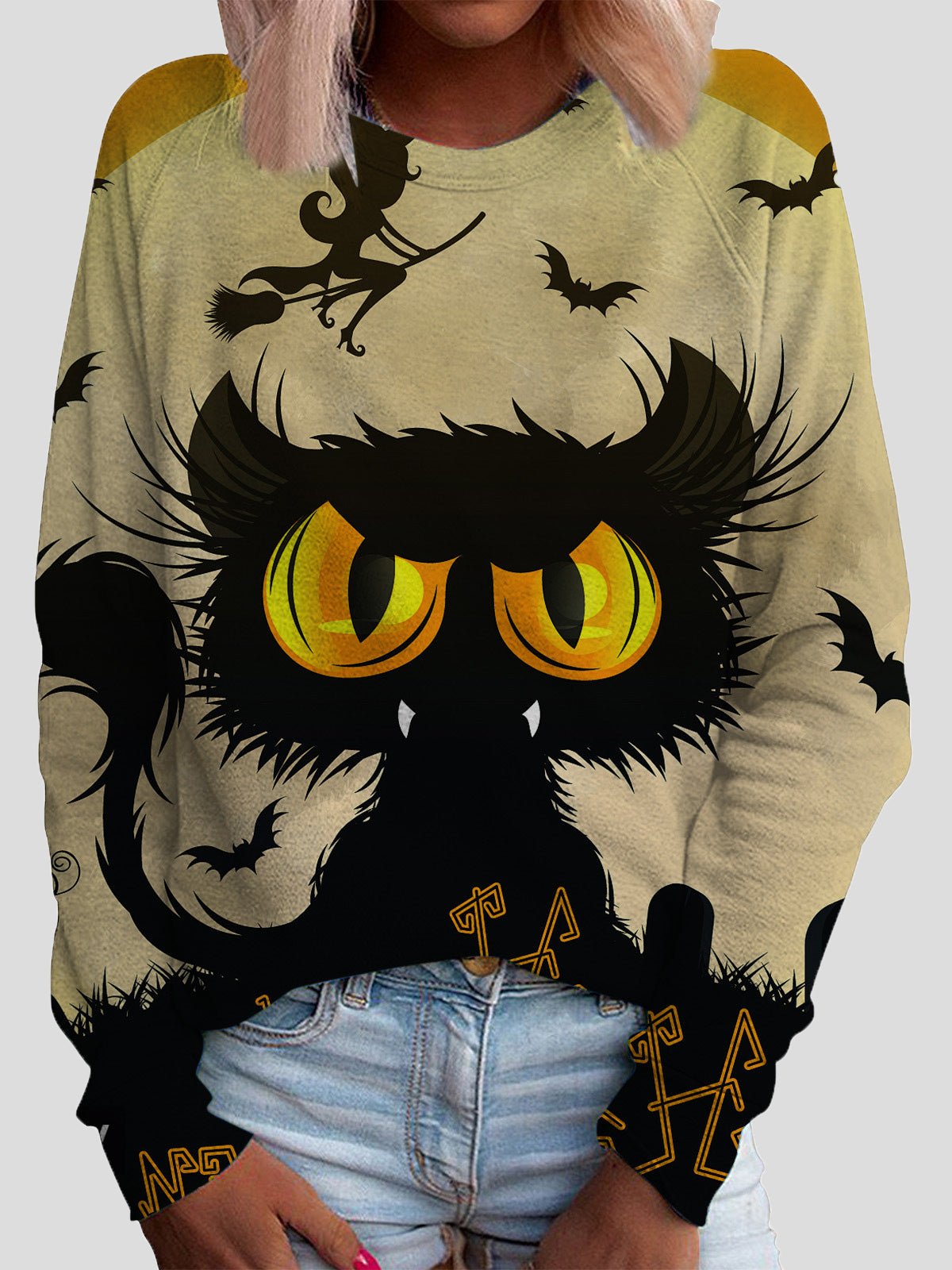 Stilla | Dame T-shirts Kat Print Rund Hals Lange Ærmer T-shirt