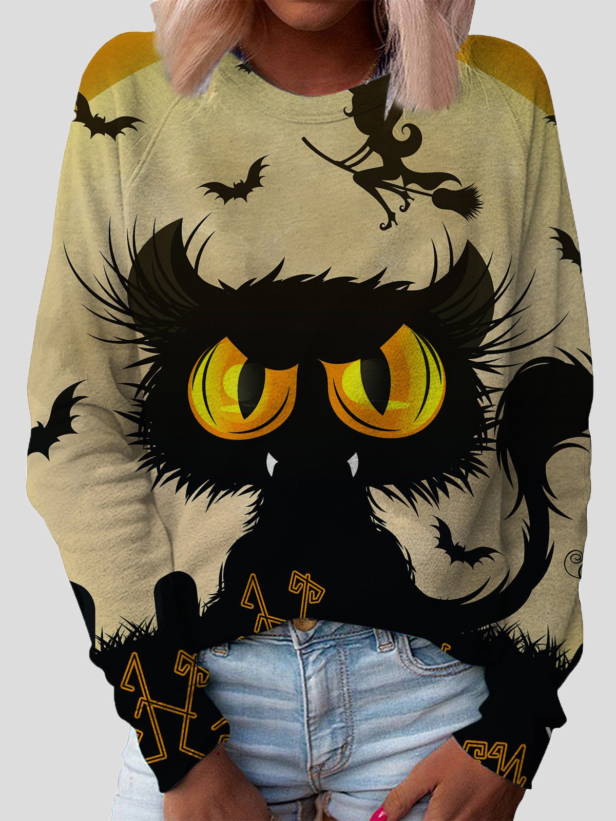 Stilla | Dame T-shirts Kat Print Rund Hals Lange Ærmer T-shirt