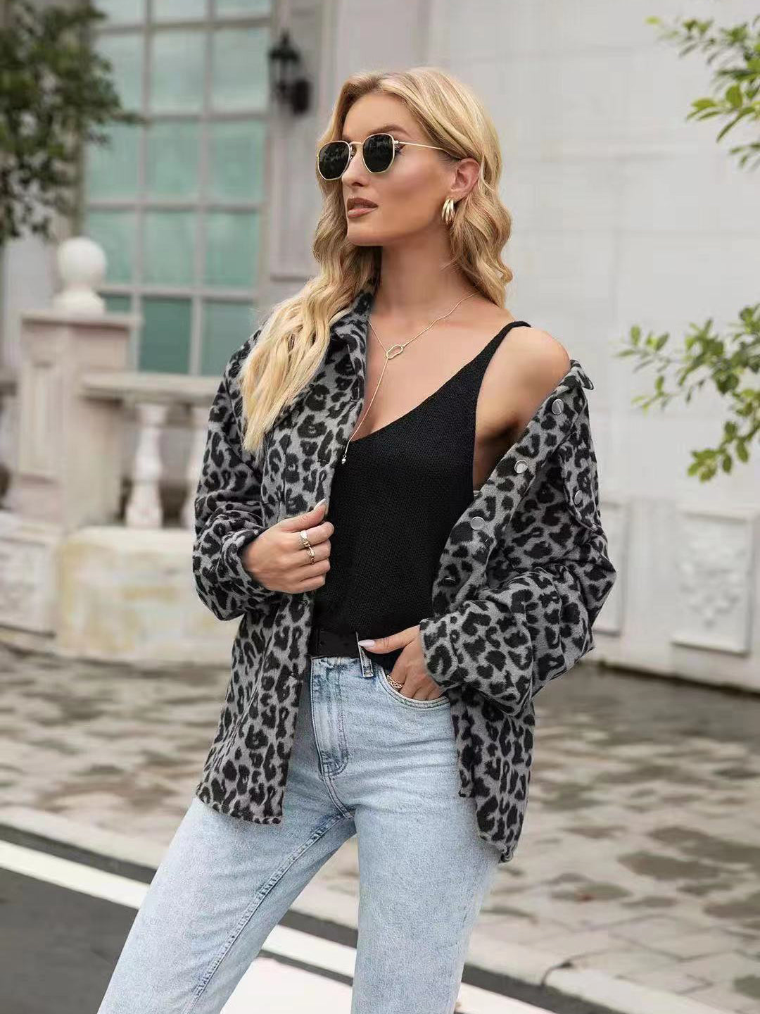 Stilla | Leopard Knap Ned Jakke Frakke