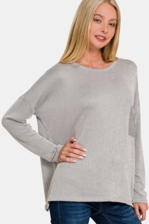 Stilla | Zenana Ribbet Stribet Langærmet T-Shirt