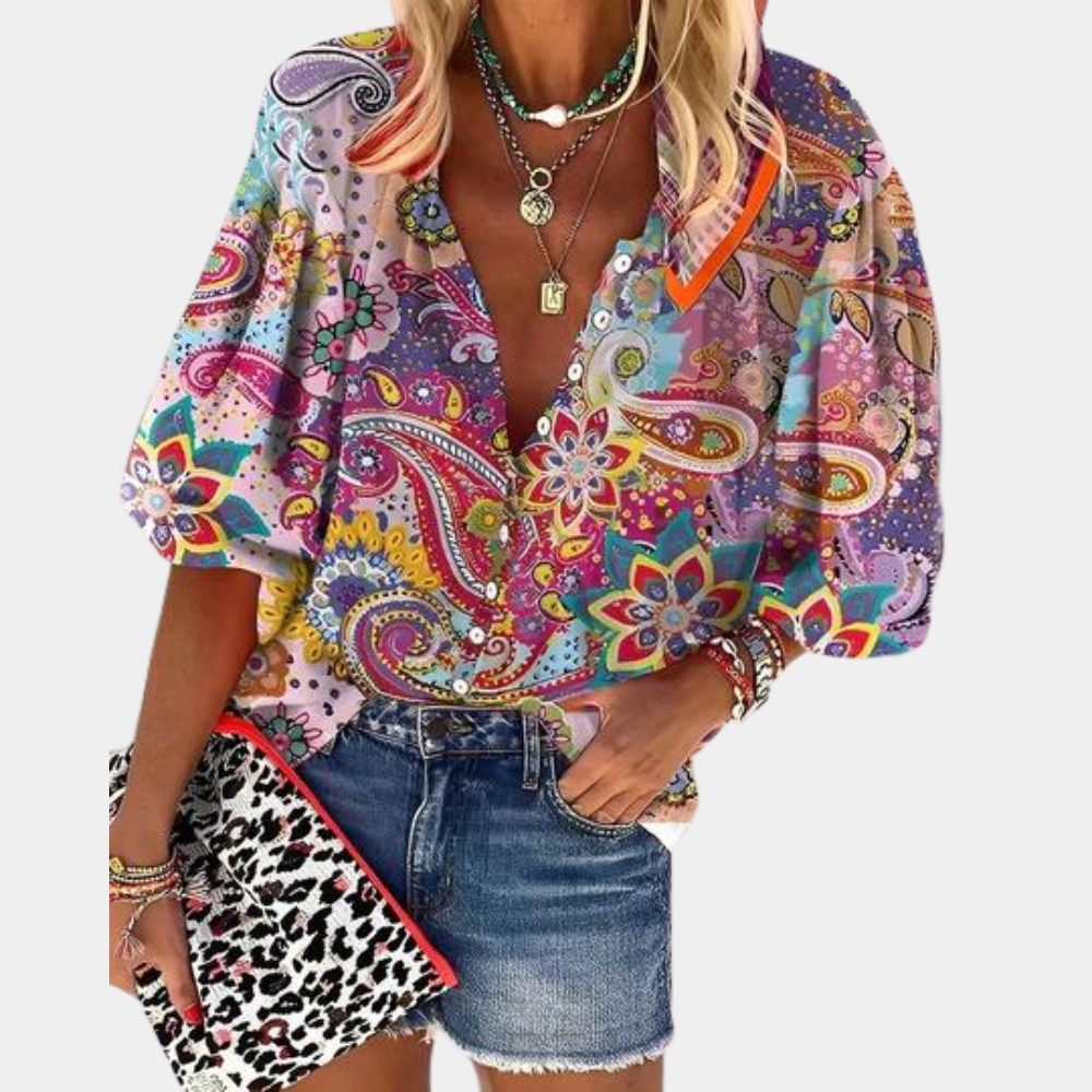 Stilla | Elegant Damebluse Med Stilisering Paisleydesign