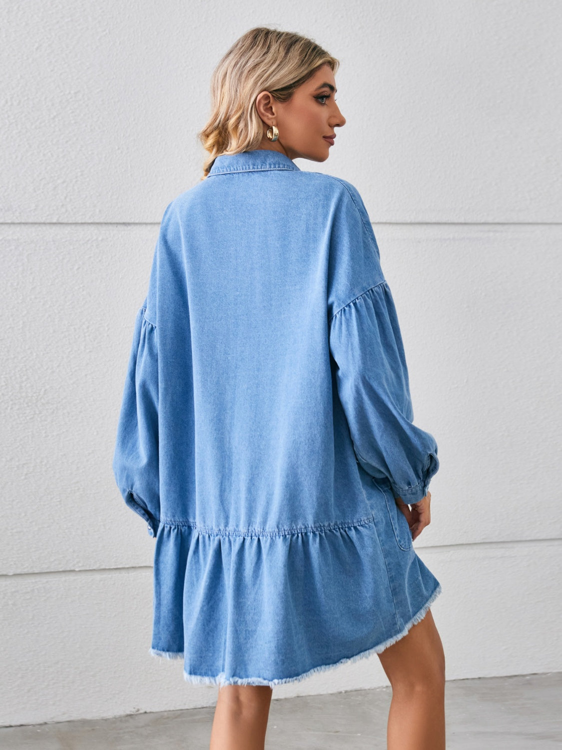 Stilla | Up Pocketed Raw Hem Denim Kjole