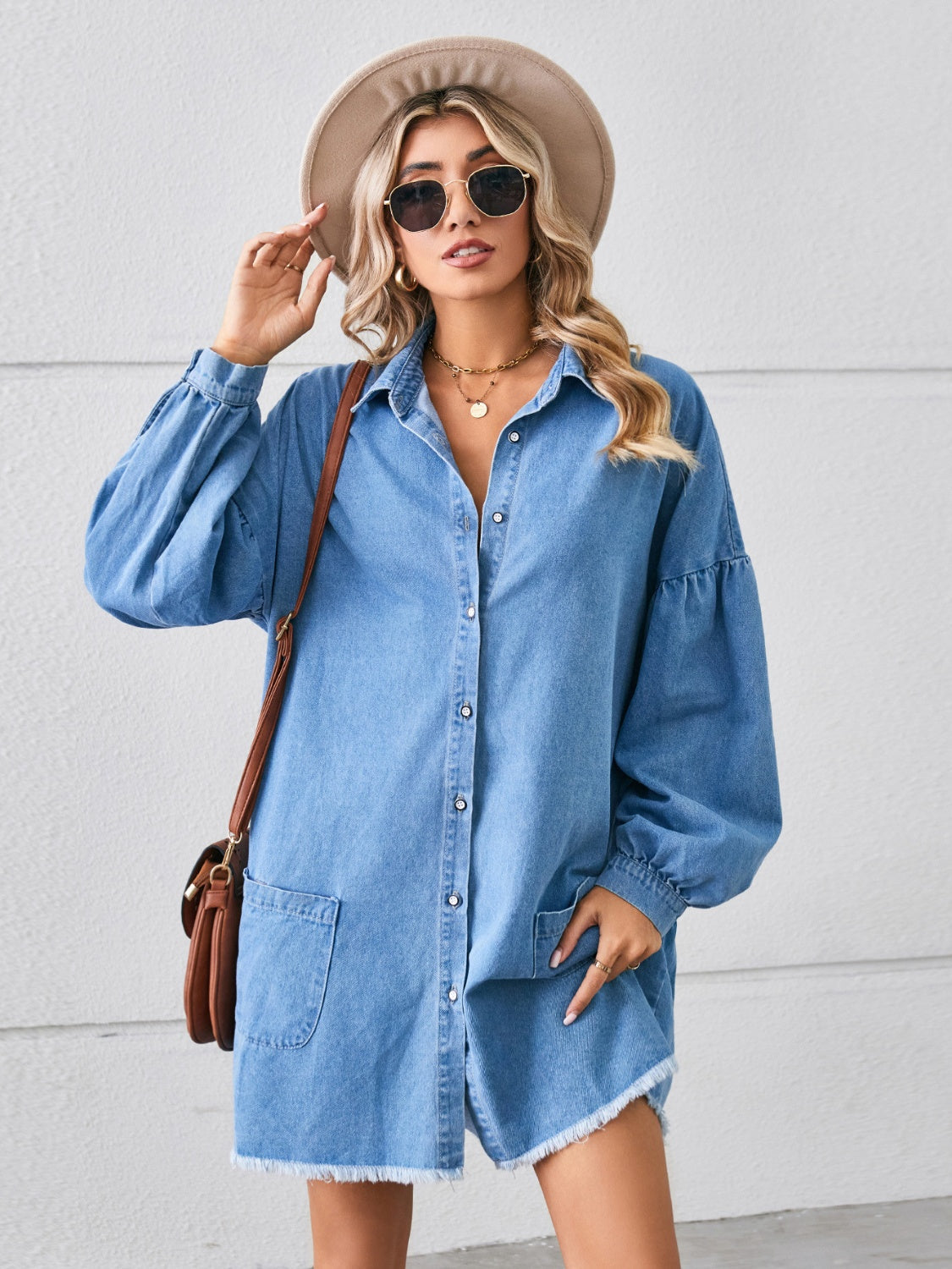 Stilla | Up Pocketed Raw Hem Denim Kjole