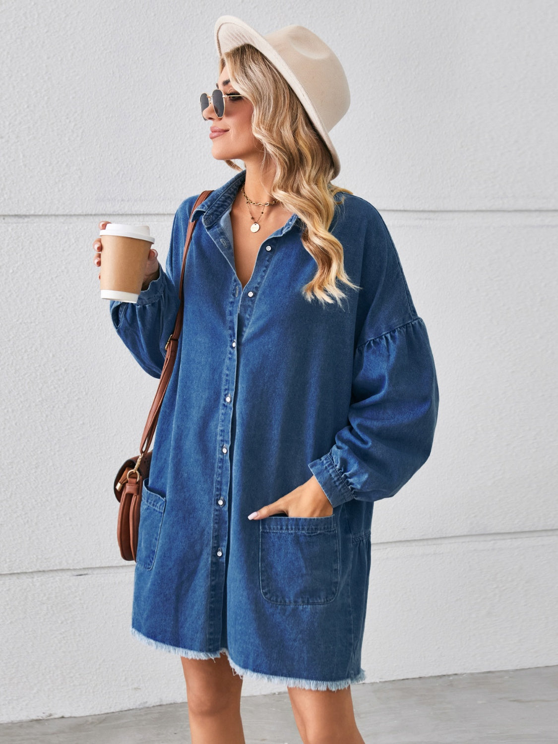 Stilla | Up Pocketed Raw Hem Denim Kjole