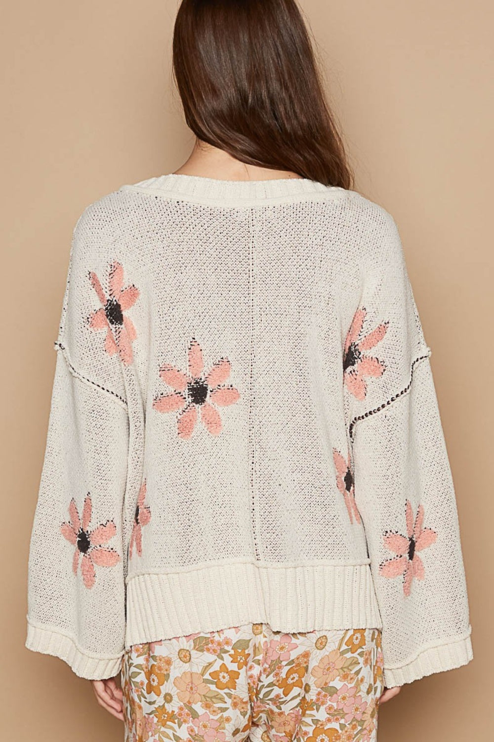 Stilla | V-Hals Blomstret Chenille Sweater Online
