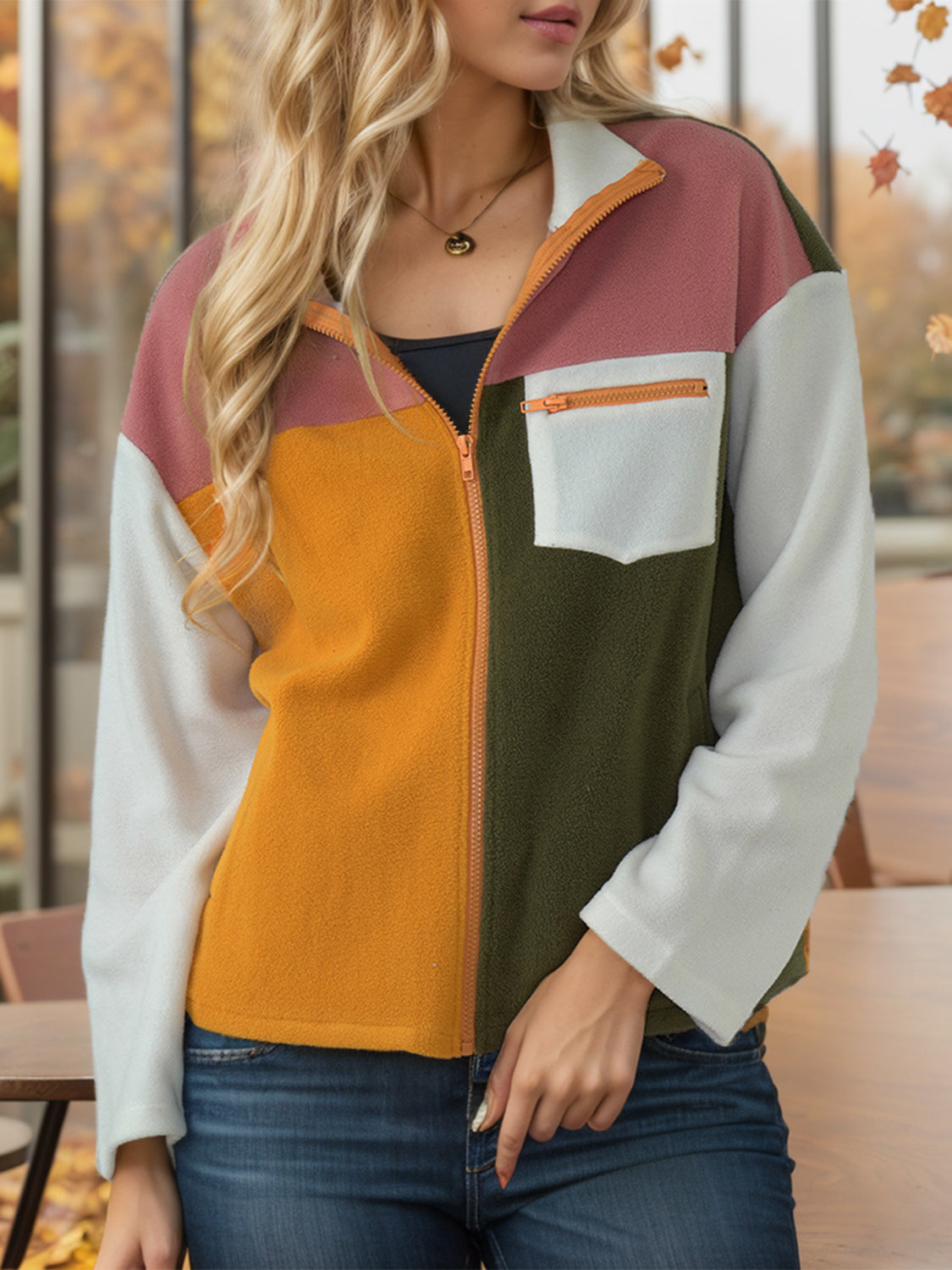Stilla | Color Block Zip-Up Langærmet Jakke