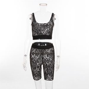 Stilla | Gennemsigtig Spitze Tanktop Og Shorts Sæt