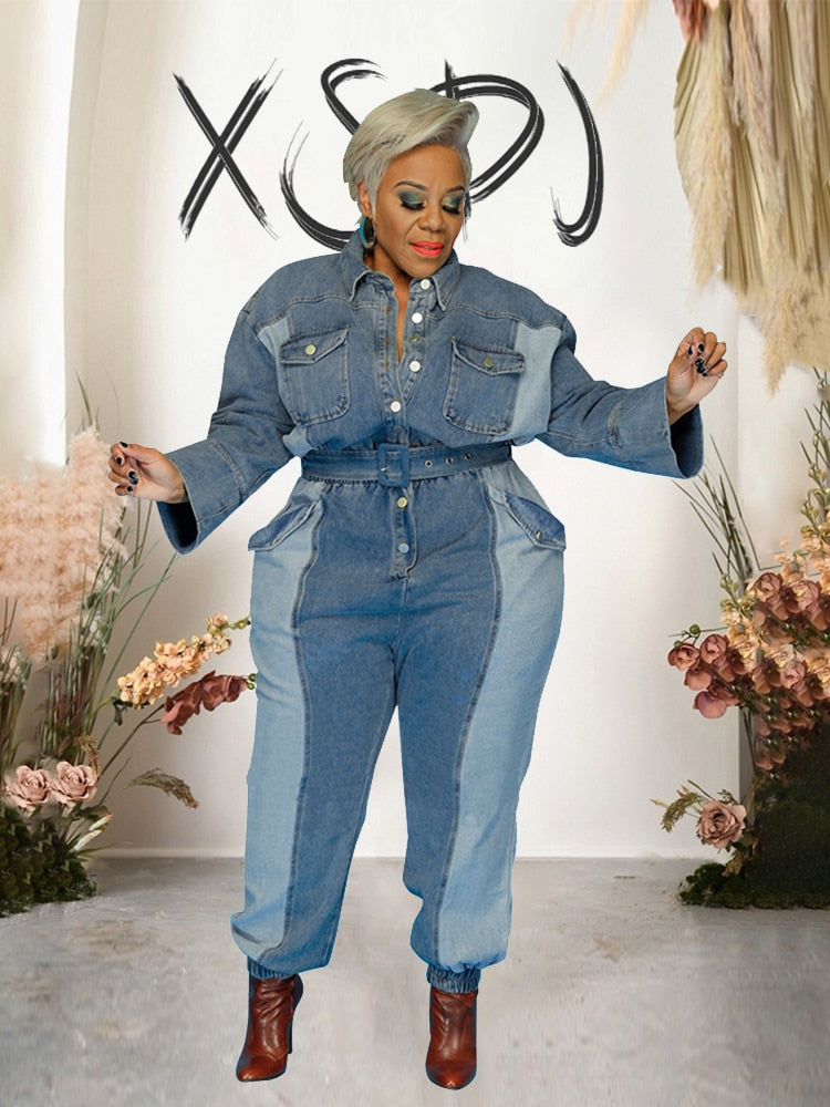 Stilla | Langærmet Overdimensioneret Denim Jumpsuit Mode