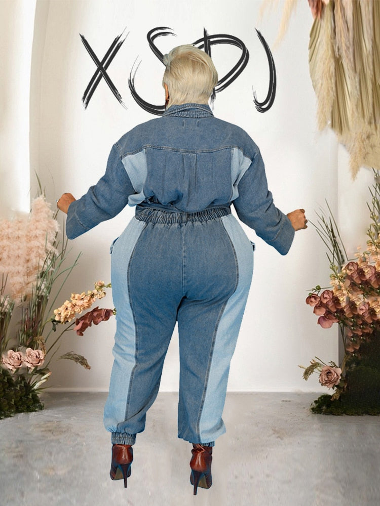 Stilla | Langærmet Overdimensioneret Denim Jumpsuit Mode