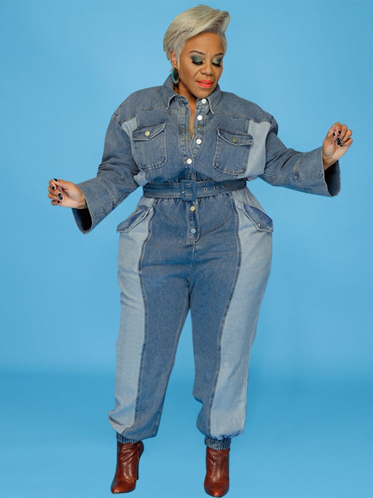 Stilla | Langærmet Overdimensioneret Denim Jumpsuit Mode