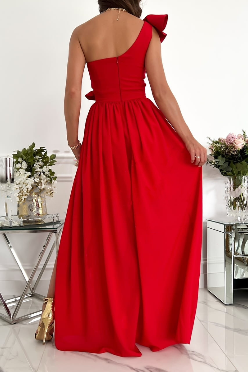 Stilla | Afslappet Solid Flounce One Shoulder Cake Skirt Kjoler