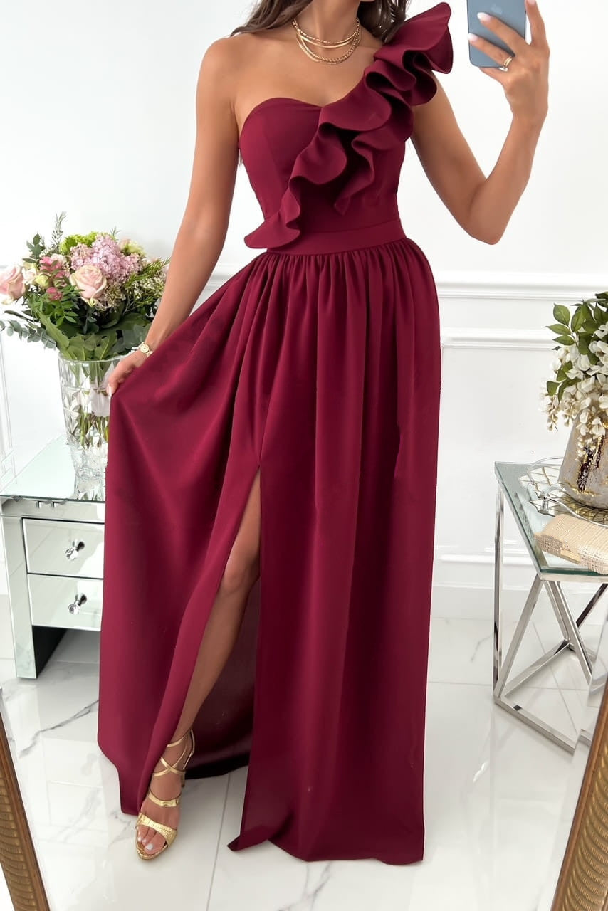 Stilla | Off the Shoulder Maxi Kjole Med Rynket Bodice Levere