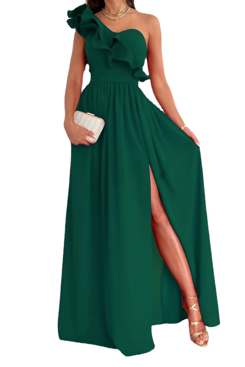 Stilla | Off the Shoulder Maxi Kjole Med Rynket Bodice Levere