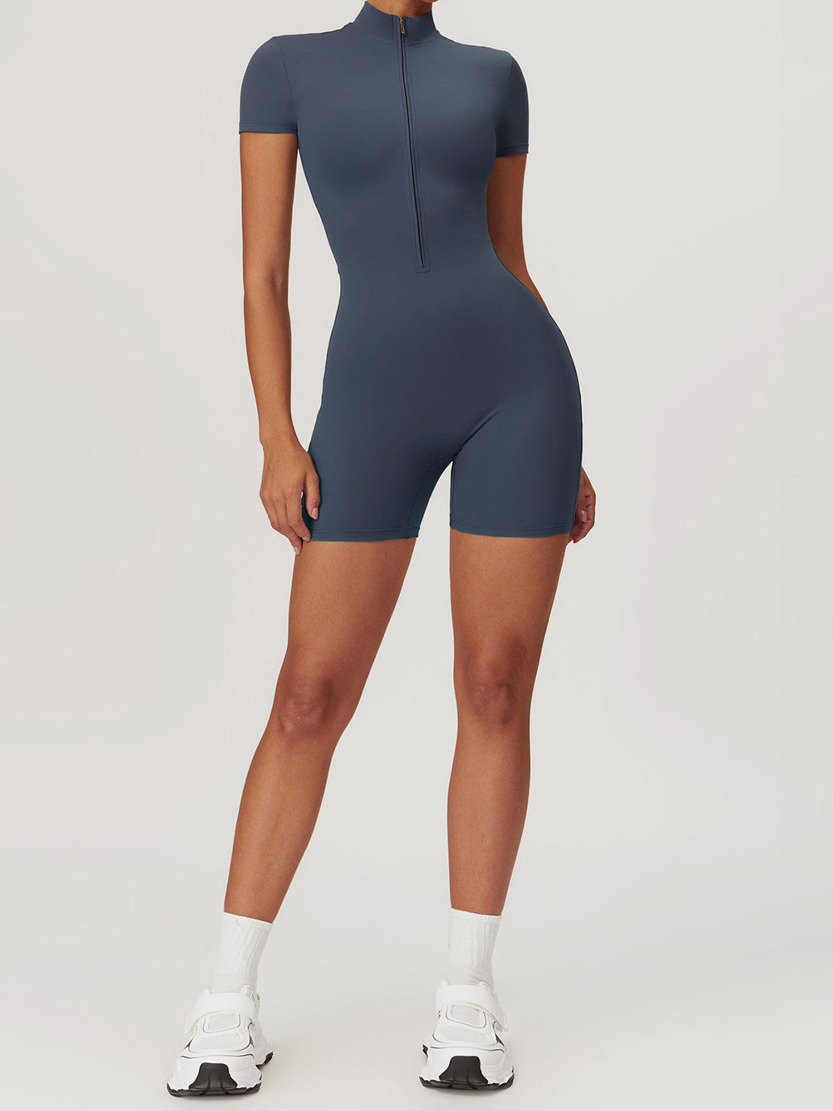 Stilla | Sporty Kortærmet Bodystocking Med Lynlås