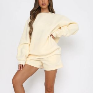 Stilla | Alsidig Casual Rund Hals Sweatshirt Shorts Sæt Rabat