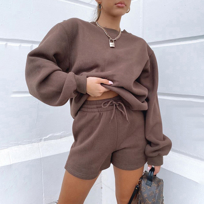 Stilla | Alsidig Casual Rund Hals Sweatshirt Shorts Sæt Rabat