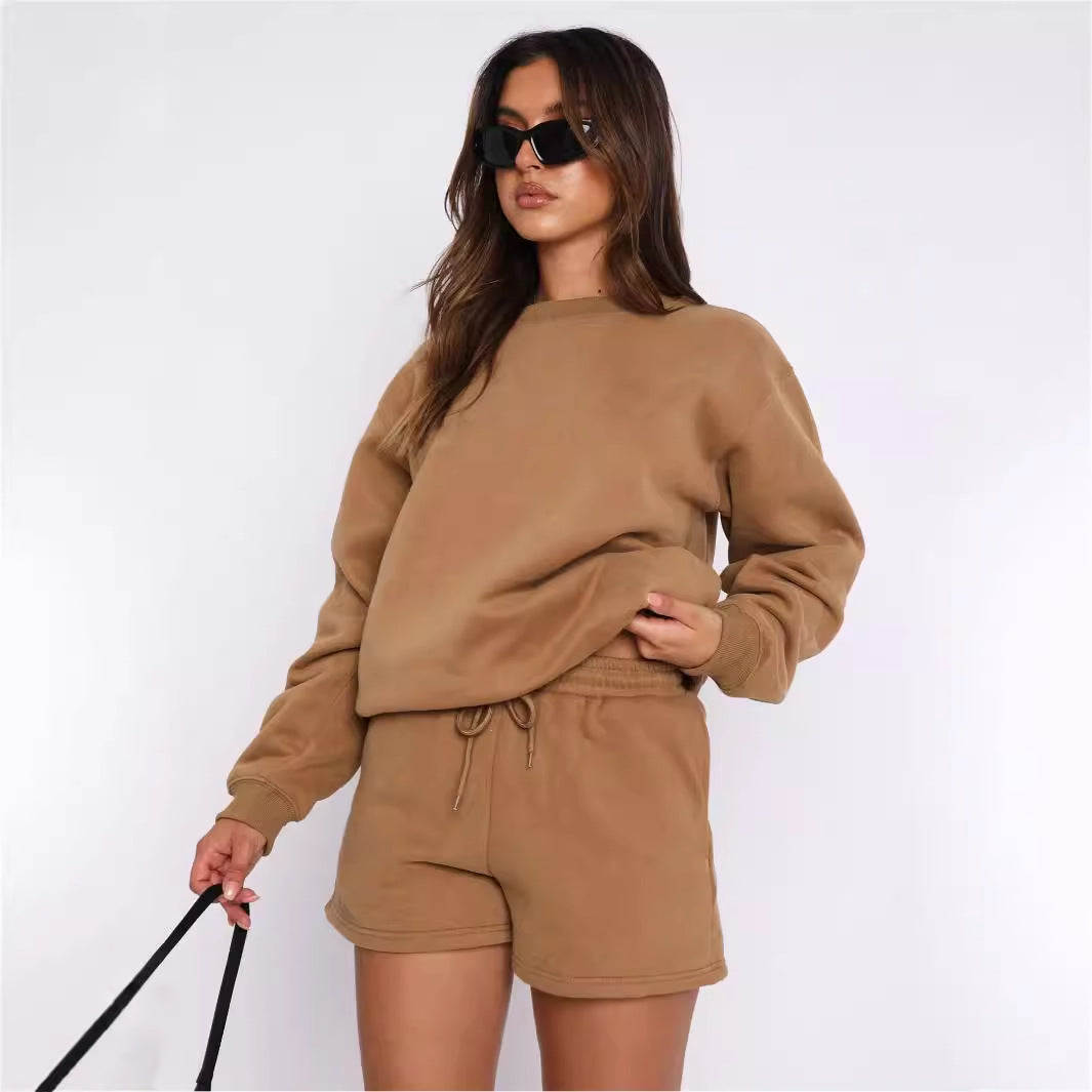 Stilla | Alsidig Casual Rund Hals Sweatshirt Shorts Sæt Rabat