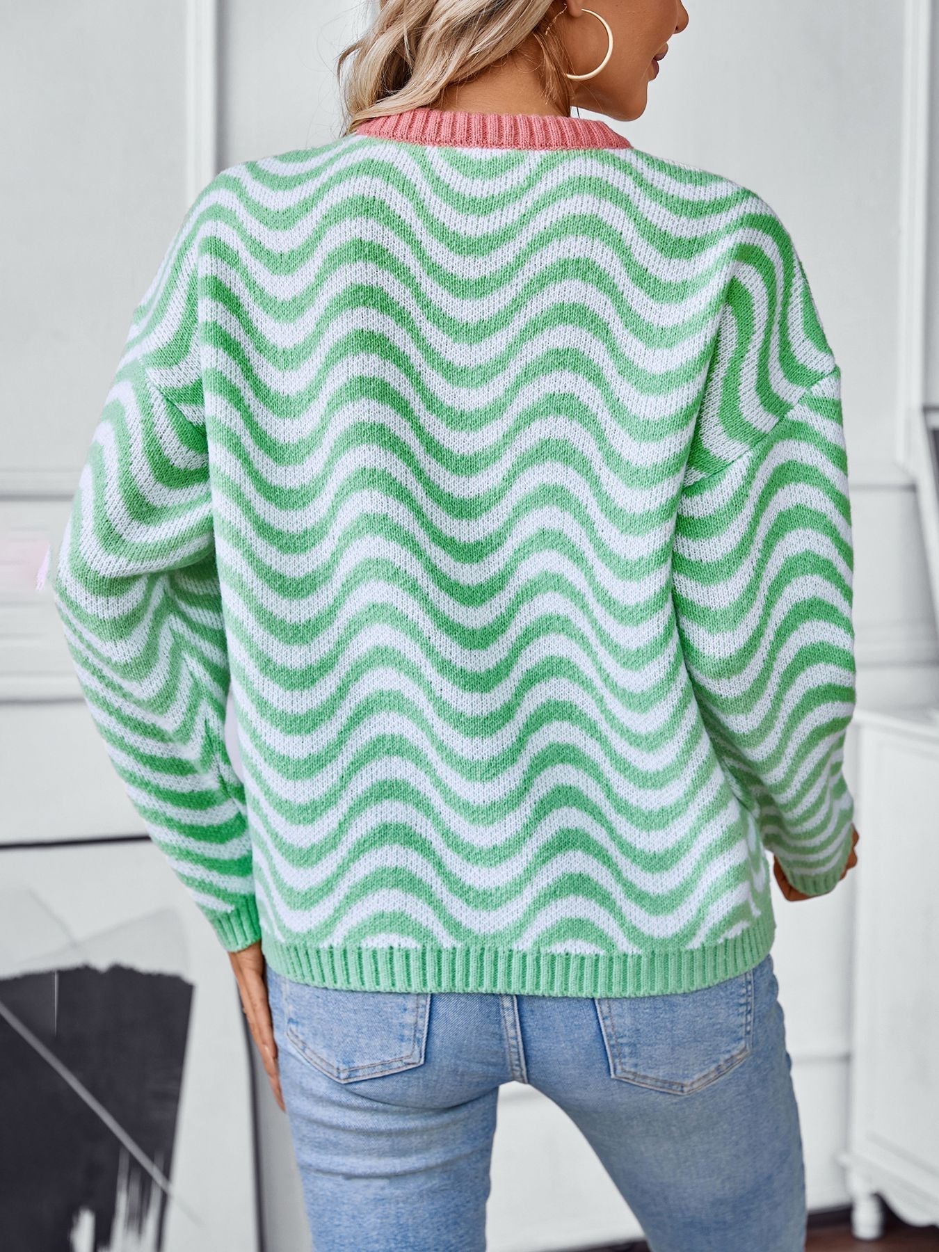 Stilla | Pullover med bølget mønster og kontrasterende krave Udsalg