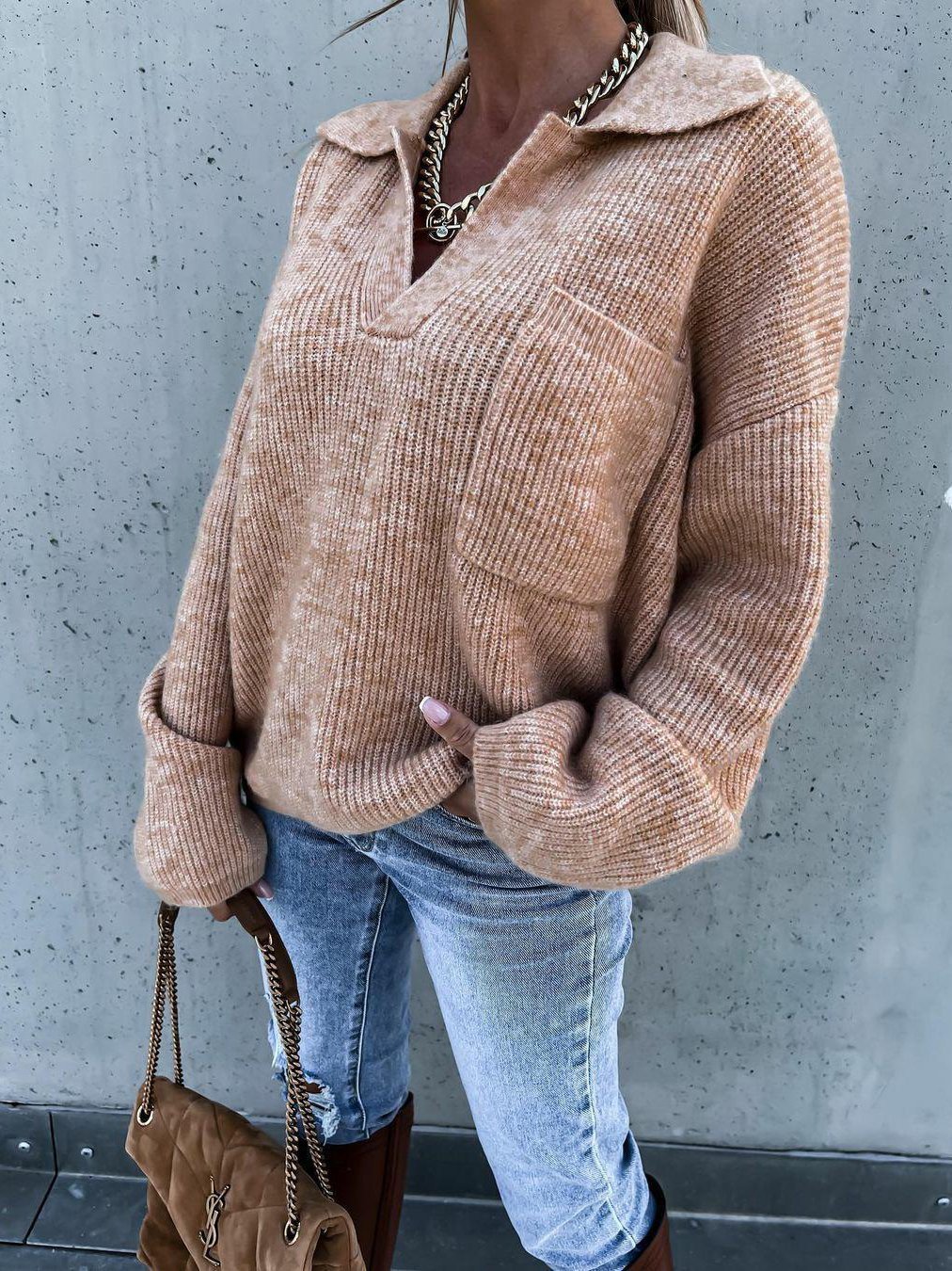 Stilla | V-udskæring Pullovers Med Lommer Til Damer Blød Langærmet Sweatshirt
