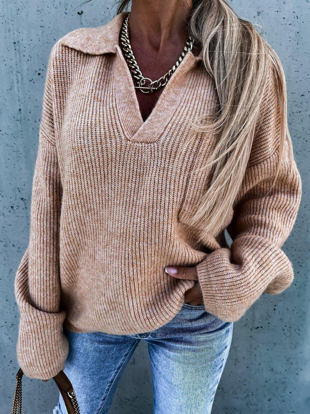 Stilla | V-udskæring Pullovers Med Lommer Til Damer Blød Langærmet Sweatshirt