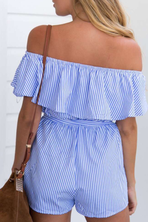 Stilla | Afslappet Stribet Flounce Off the Shoulder Lige Jumpsuits