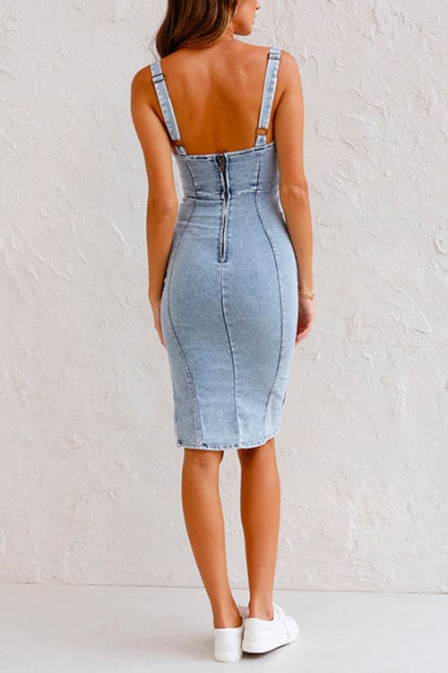 Stilla | Denim Bodycon Cami Kjole Med U Udsparing