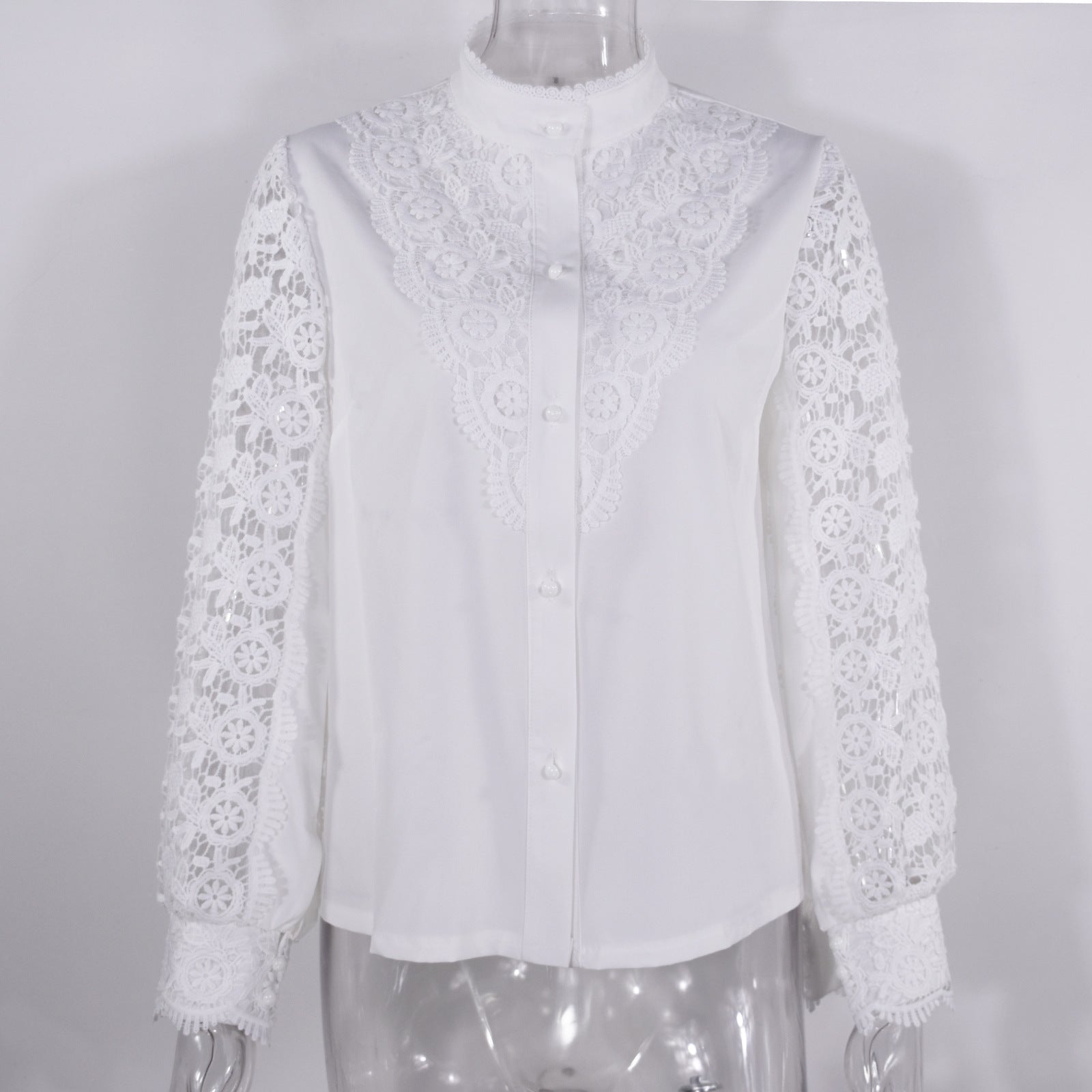 Stilla | Elegant Langærmet Knapper Lace Skjorte