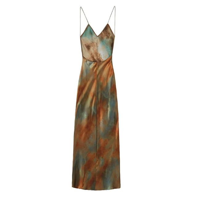 Stilla | Elegant satin maxi kjole med akvarel print