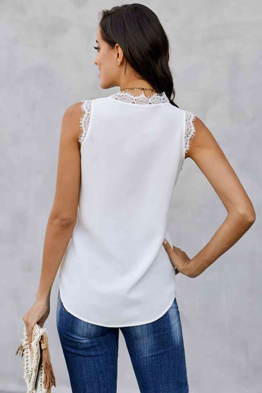 Stilla | Hals Blonde Trim Tank Top Udsalg