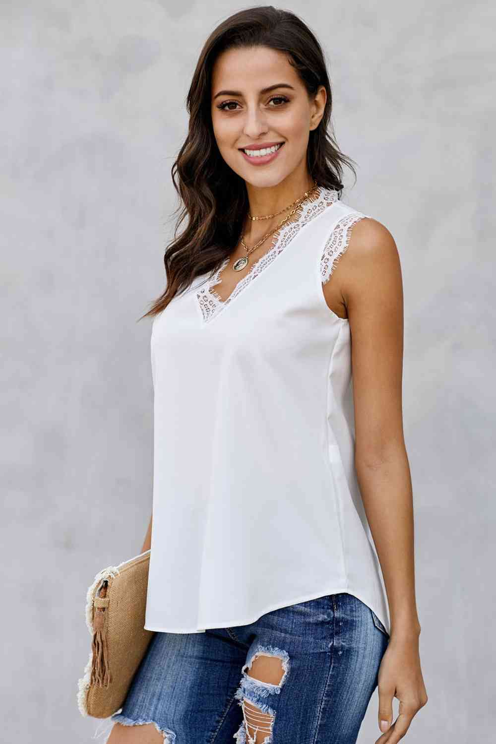 Stilla | Hals Blonde Trim Tank Top Udsalg
