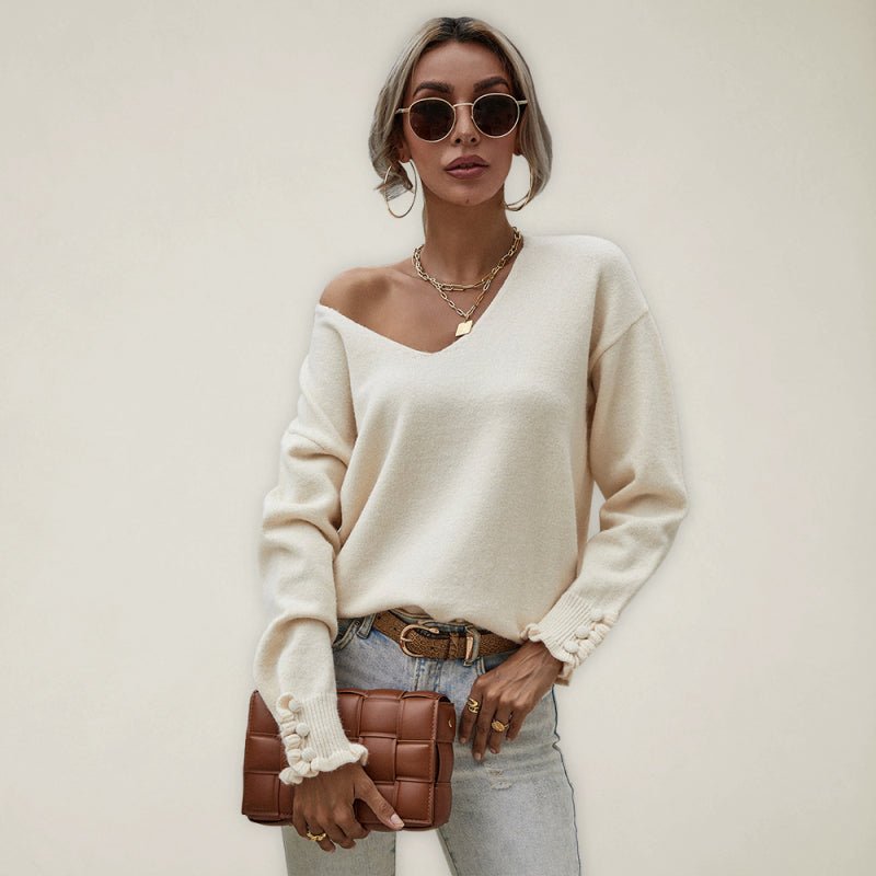Stilla | Dame Cuff Button Løs Enfarget Trøje Sweatshirt