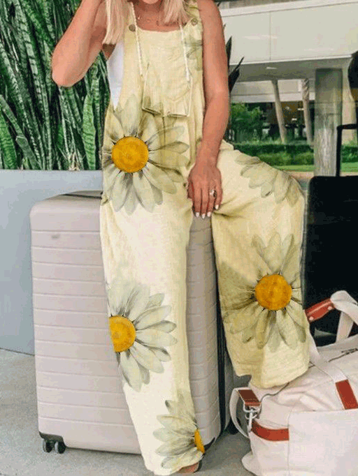Stilla | Dame Jumpsuits Blomstermotiver Uden Ærmer Bred Ben Jumpsuit