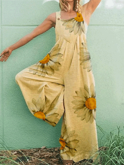 Stilla | Dame Jumpsuits Blomstermotiver Uden Ærmer Bred Ben Jumpsuit