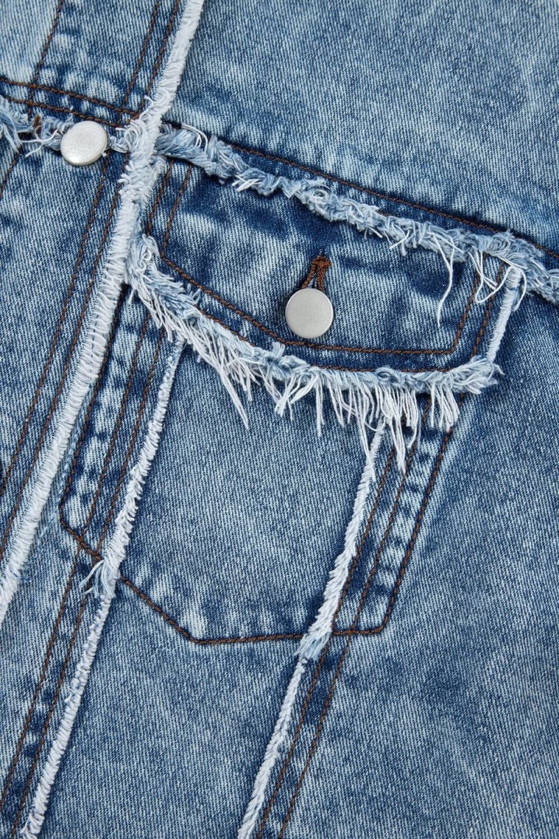 Stilla | Hem Drawstring Plaid Denim Jakke til Kvinder