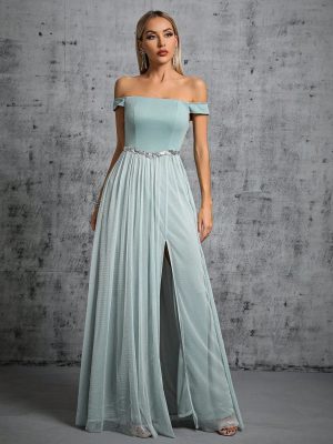 Stilla | Off Shoulder Prom Aften Kjole Slids Slim Fit Elegante Kjole Voksen Kjole Til Kvinder