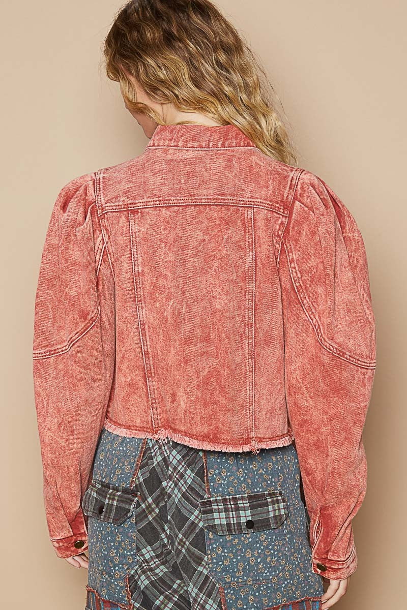 Stilla | Raw Hem Knap Op Cropped Denim Jakke Levere