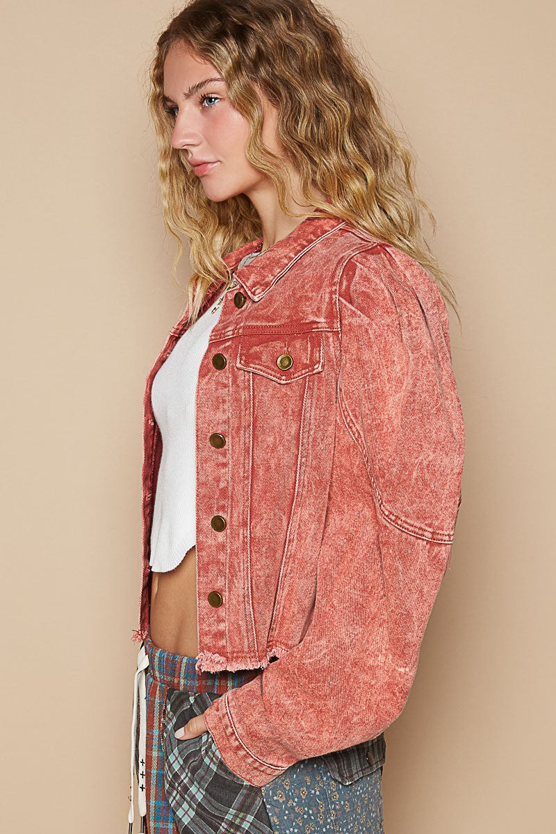 Stilla | Raw Hem Knap Op Cropped Denim Jakke Levere