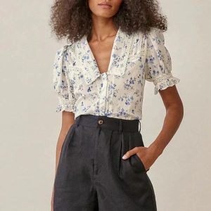 Stilla | vintage blomstret bluse med blondekant